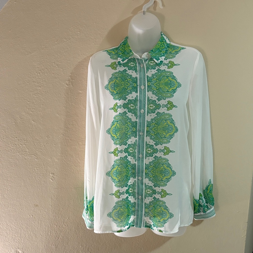 INC International Concepts Green Patterned Button Down Shirt